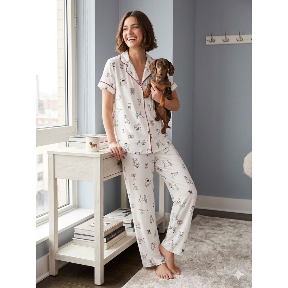KATE SPADE Cream Dog Party Cropped Pajama Set - S